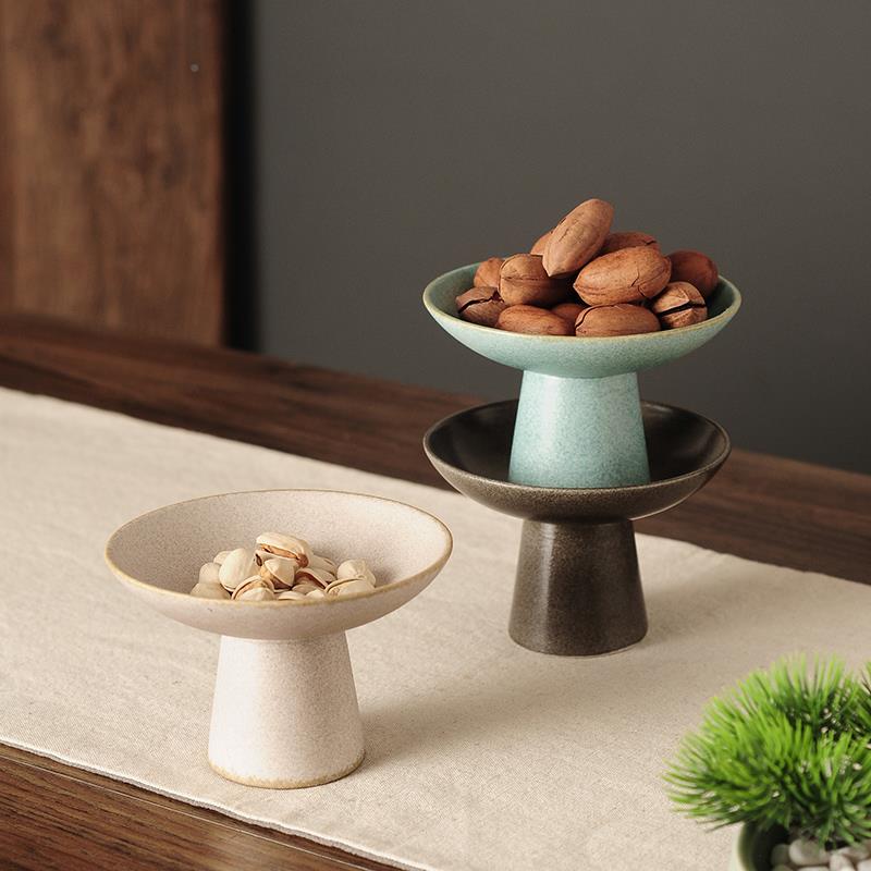 果盘茶点点FHN心托盘家陶瓷供奉用脚盘小高号精致日式茶道水果盘