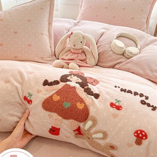 A类被套单件卡通毛巾绣冬季 150x200x230cm单独加绒儿童被罩