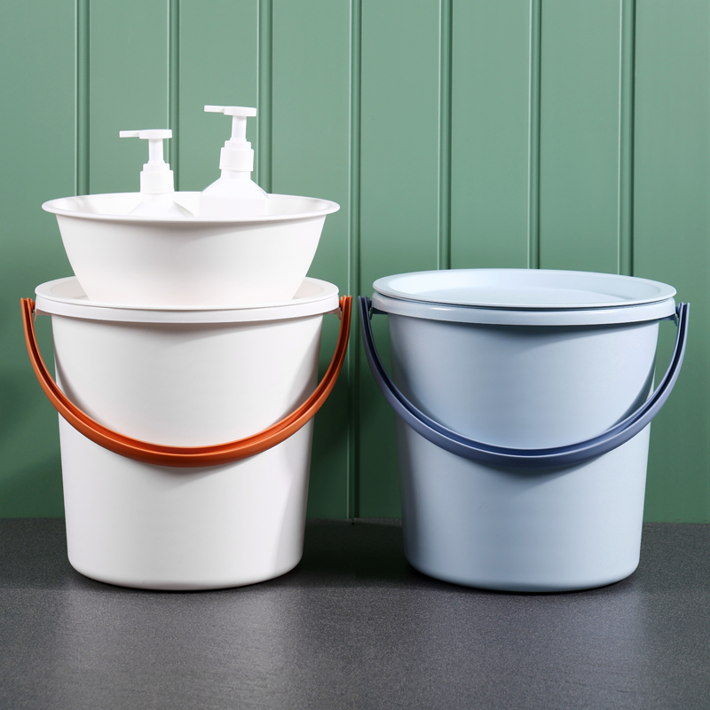 塑料桶家用储水用脸盆水桶三件套装带盖加厚学生手提宿舍洗衣桶