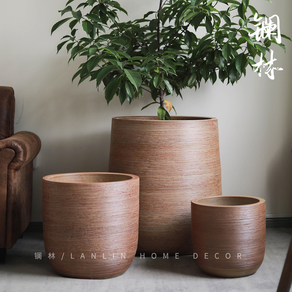 复古陶瓷大号花盆侘寂风客厅大口径粗陶花瓶园艺大型绿植种树陶罐