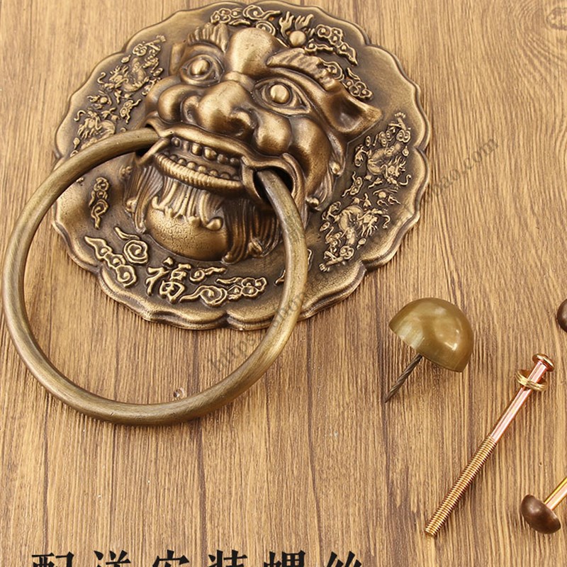 加厚中式仿古大门狮子头兽头门环把手黄铜复古祠堂实木门铜拉手