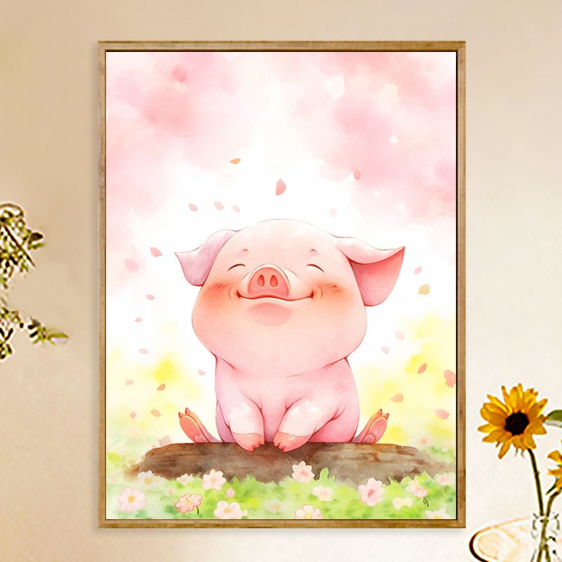 数字油画diy小猪小狗小兔小猫动物微笑自拍照手工涂鸦填色装饰画