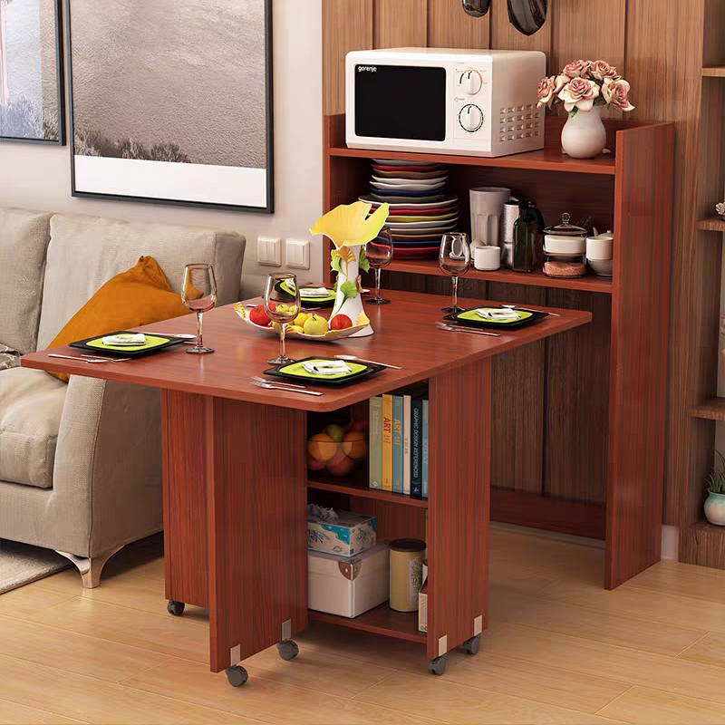 折叠餐桌家用小户型可移动餐边柜长方形伸缩折叠桌简易吃饭桌
