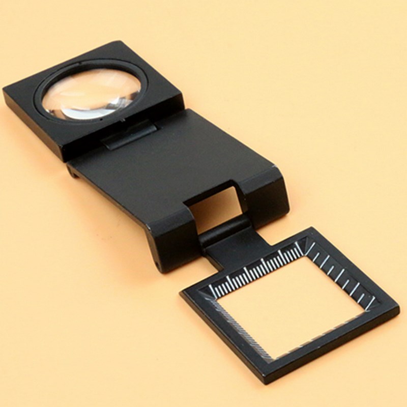 网点印刷纺织照布镜便携式15倍折叠一英寸放大镜金属三折刻度