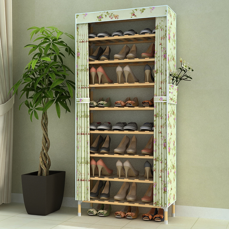简易新款家用防尘牛津布艺经济型省空间鞋柜宿舍排鞋架多层实木