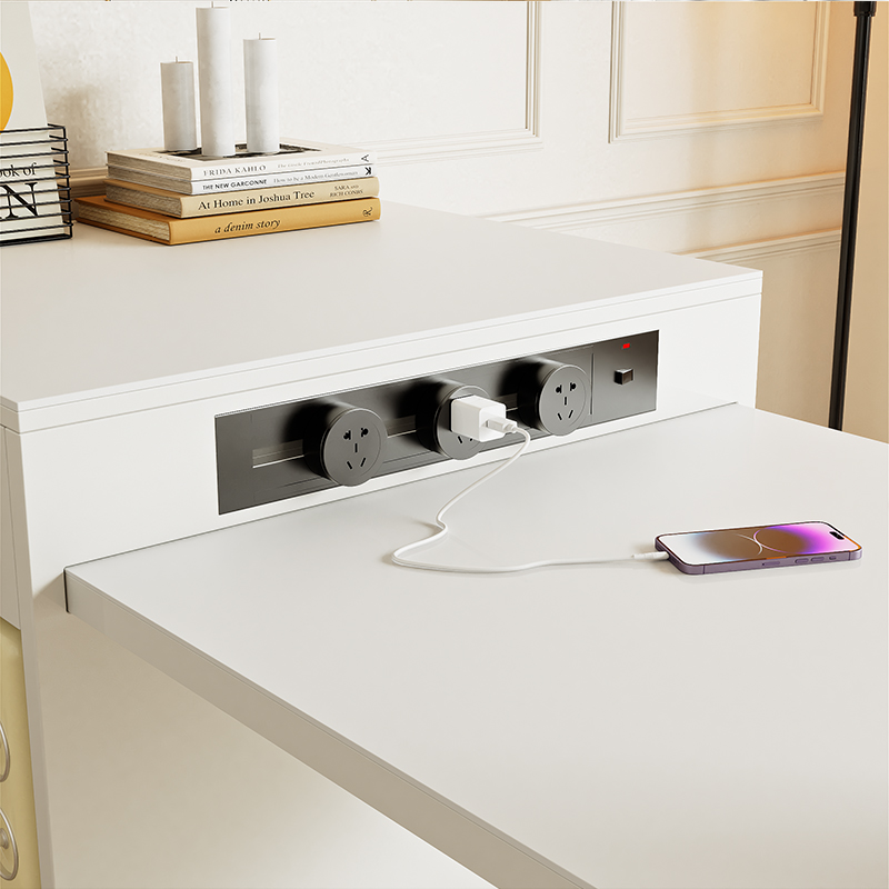 奶油风可伸缩岛台餐桌一体家用小户型抽拉格设计多功能岛台