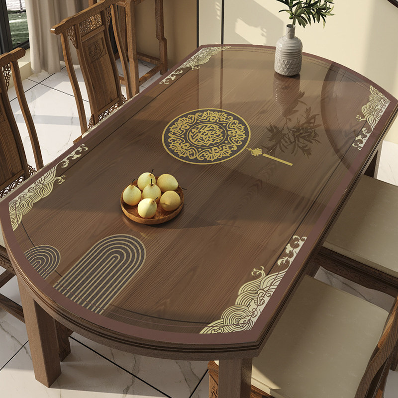 中式透明软玻璃椭圆形桌垫折叠弧形桌布防水防油pvc茶几垫电视柜