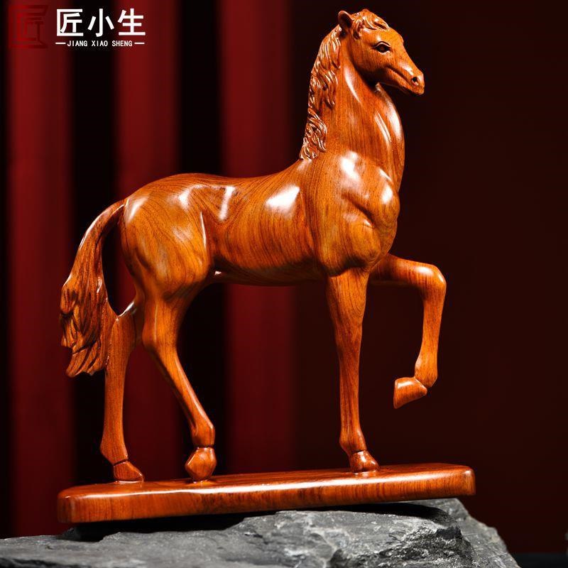 木雕摆件悬崖勒马实木头质雕刻动物生肖中式客厅办公摆设工艺礼品