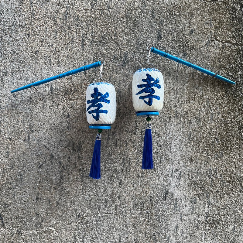 黑白无常神像大二爷伯孝子爷七爷八爷潮汕手工竹编迷你小灯笼摆件