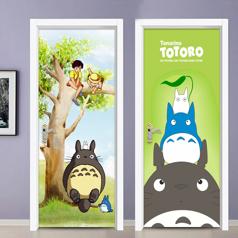 个性创意宫崎骏龙猫门贴纸装饰整张自粘遮盖幼儿园教室门翻新贴画