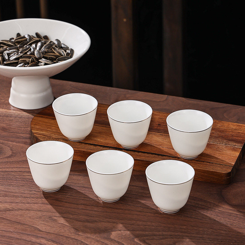 功夫喝茶杯6只装白瓷品茗杯主人杯单杯子陶瓷羊脂玉家用茶具待客