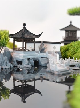 亭子中式仿古建筑摆件假山盆景微景观装饰国风复古园林景观模型