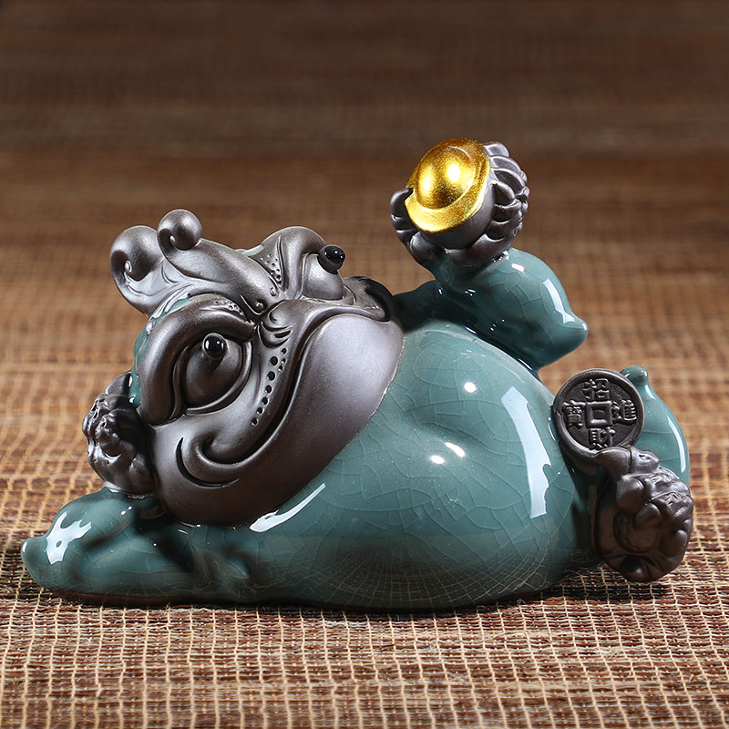 招财金蟾茶宠精品可养哥窑摆件玄关微景观鱼缸造景动物装饰品蟾蜍