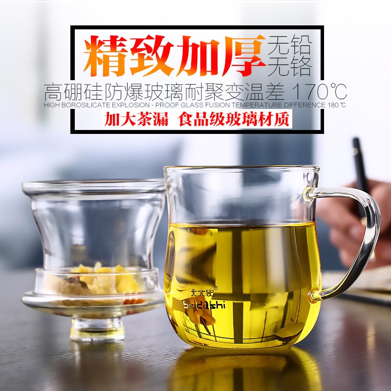 北大史玻璃美体杯透明花茶杯带把泡茶杯过滤水杯耐热玻璃杯家用女图片