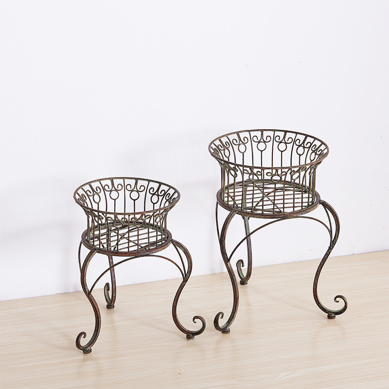法式乡村做旧复古铁艺圆形花凳绿萝绿植花架 花托庭院园艺装饰架