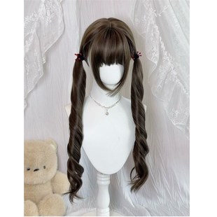 耶耶兔假发女双马尾榛果灰棕长卷发少萝75cm全头套式 扎好发出