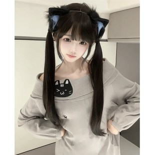 假发女长发85cm黑长直高层次齐刘海方圆脸jk双马尾日系自然黑全头