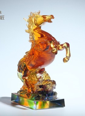 琉璃马到成功摆件水晶工艺品十二生肖马家居装饰摆设开业乔迁礼物