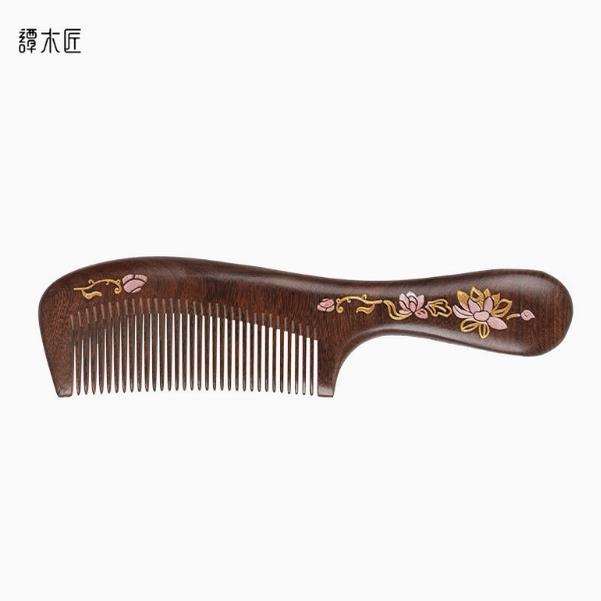 檀木匠檀木梳子 天然木质漆艺梳子 红木手工彩绘梳子按摩梳女士礼
