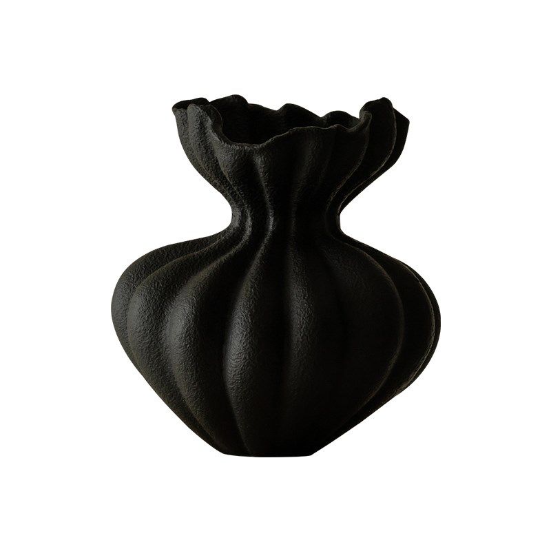 侘寂风复古花瓶轻奢高级感摆件餐桌客厅电视柜中古风艺术黑色花器