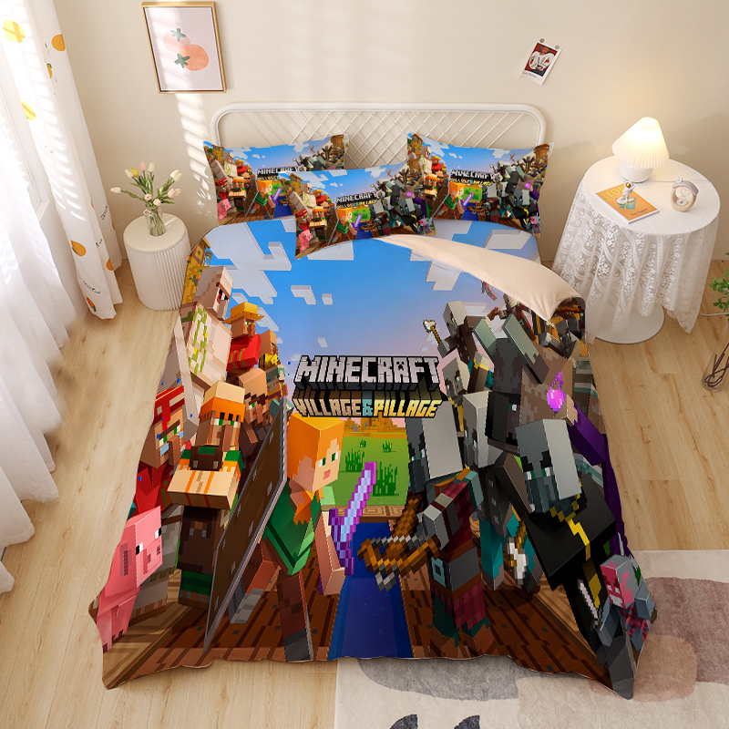 儿童卡通我的世界三件式牀组男孩卧室被套四件套动漫游戏周边被单