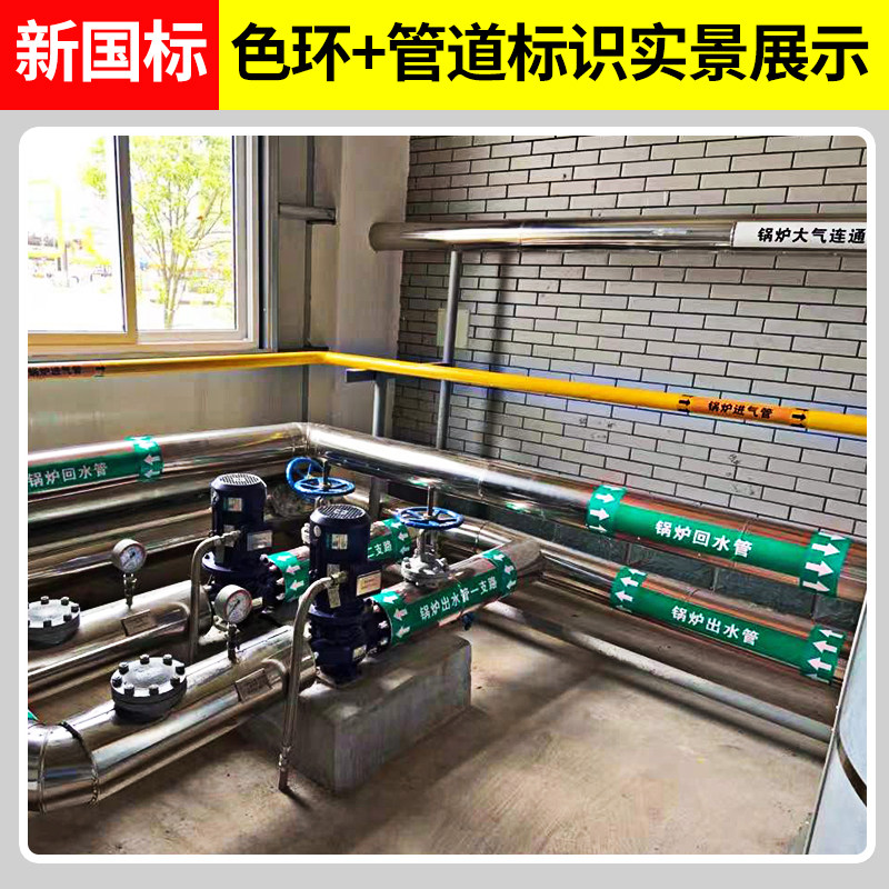管道流向标识贴自来水循环水进水回水纯净水冷冻进水雨水管路介质