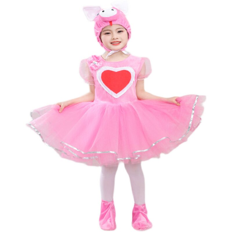 儿童演出服快乐小猪动物表演服幼儿园三只小猪粉色纱裙连体舞蹈装
