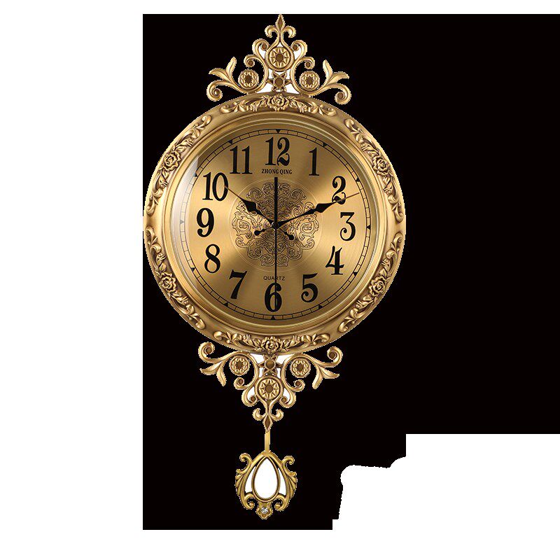 欧式黄铜时钟静音挂钟客厅美式北欧时钟时尚家用石英钟表大号挂表