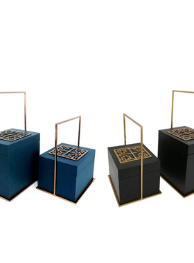 古典新中式禅意木金属提篮盒样板间售楼处酒店首饰锦盒装饰品摆件