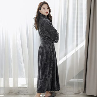 浴袍男双面加绒加厚防寒保暖睡衣女 一体式 长款 珊瑚绒睡袍女冬修身