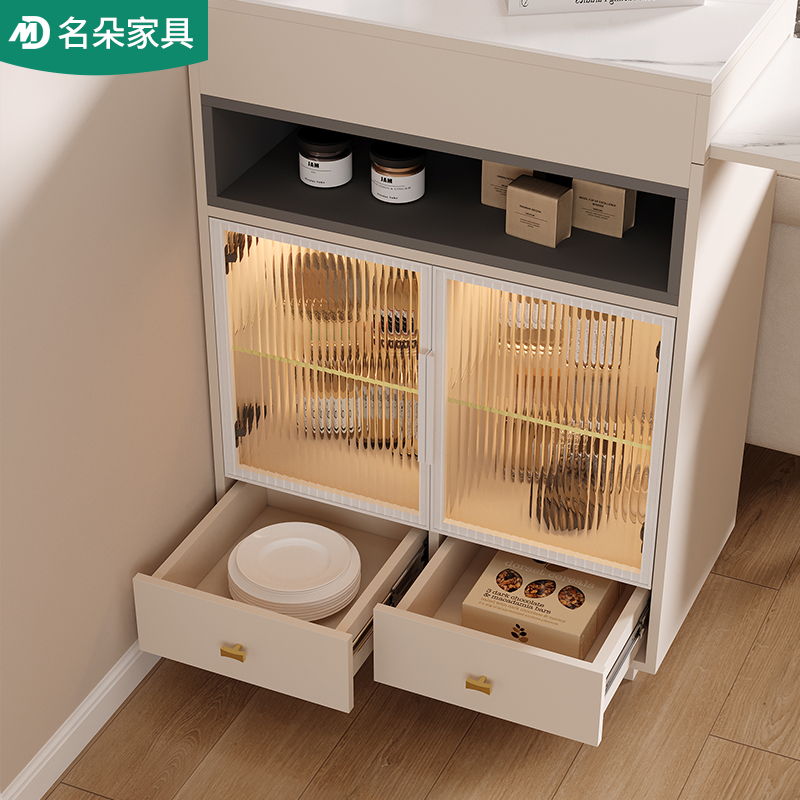 奶油风伸缩吧台家用客厅隔断柜餐边柜置物架酒柜窄岛台小户型玄关