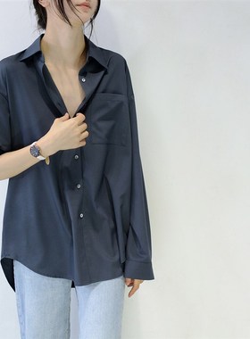 TRR 中性冷淡风宽松阔感显瘦衬衫女 单排扣尖领长袖上衣女nice
