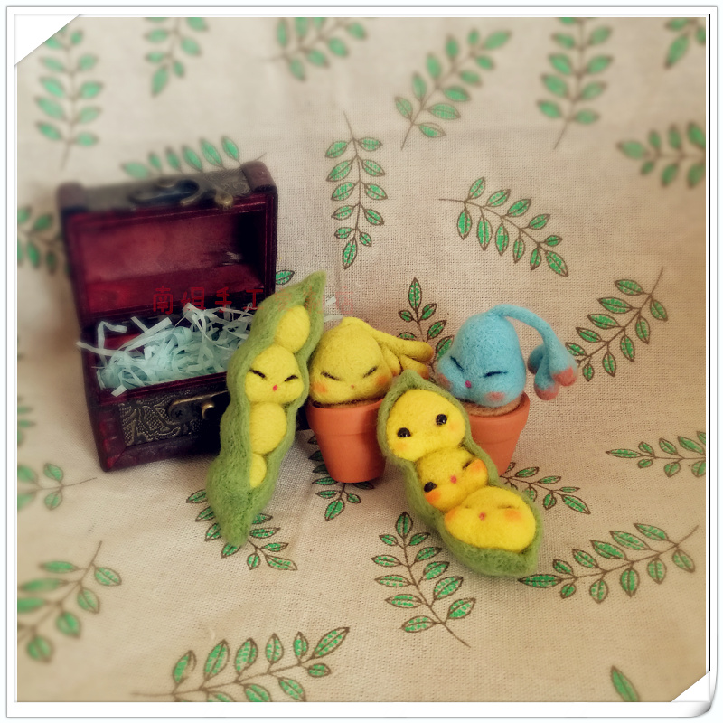 多肉植物豌豆公仔消磨时光的布艺手工 羊毛毡戳戳乐解压材料包DIY