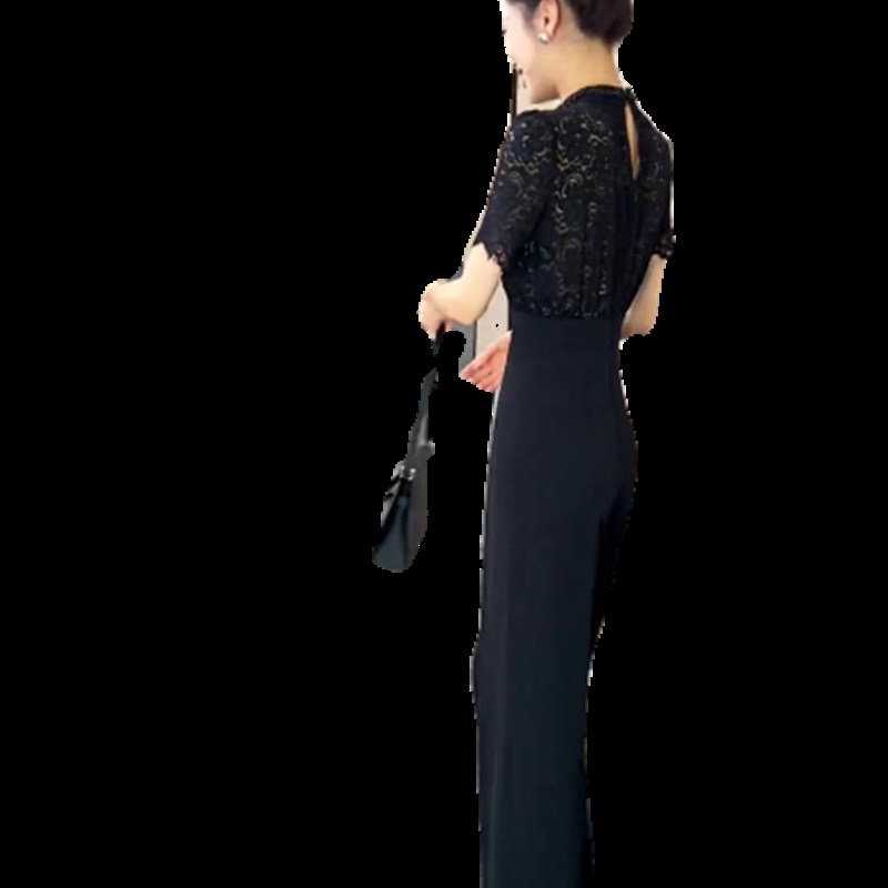 黑色气质高档蕾丝拼接连体裤女24年夏季新款百搭高级感显瘦连体衣