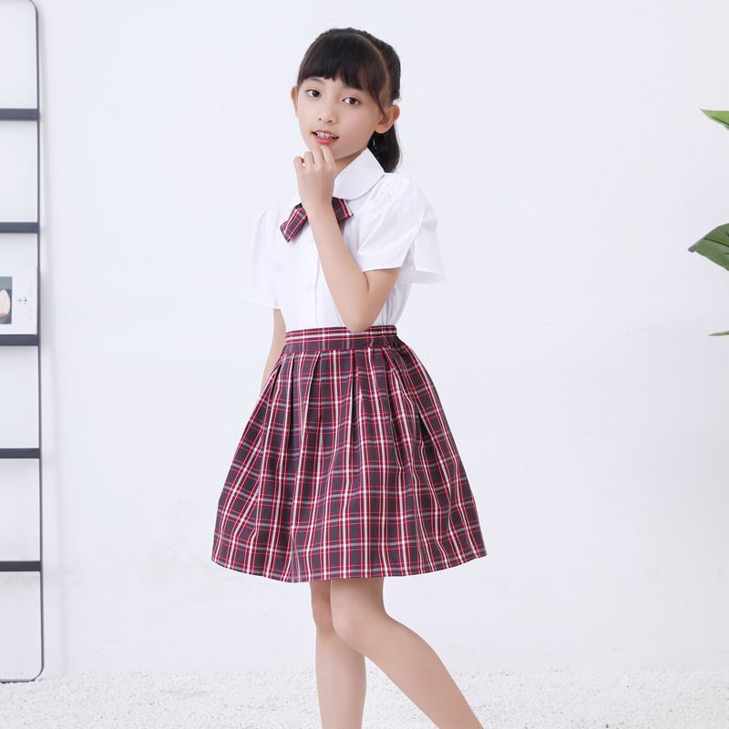 深圳市小学生校服礼服男女夏季夏装短袖衬衣衬衫格子短裤短裙套装