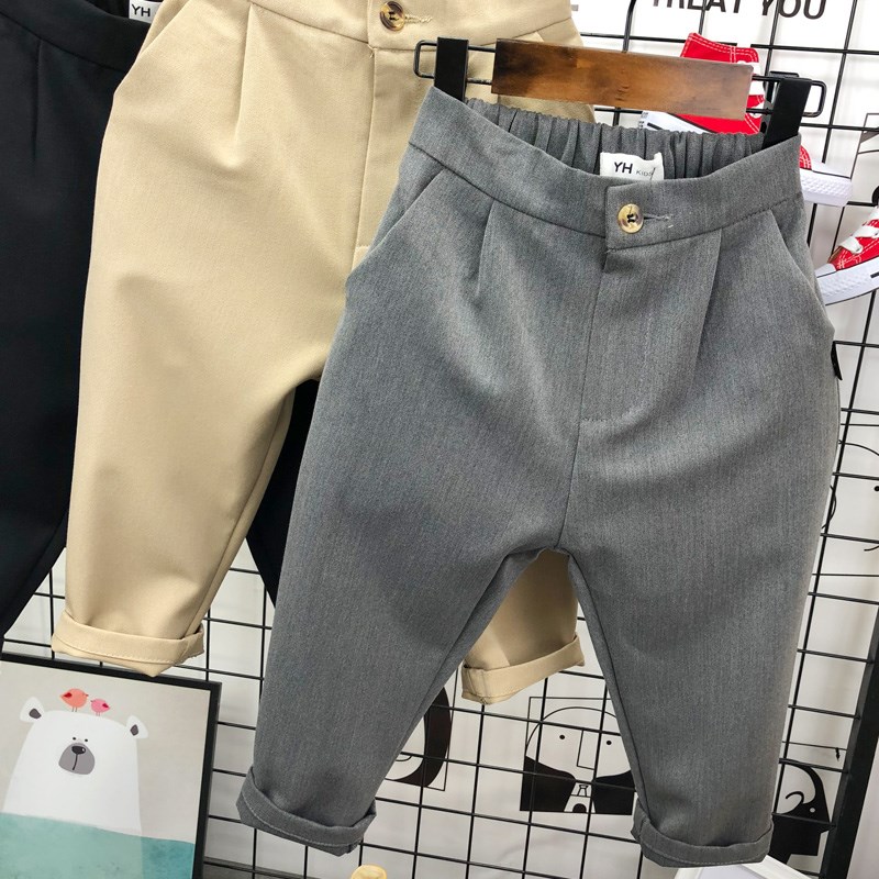 儿童黑色西装裤男童主持人礼服裤学生卡其校裤纯棉演出灰黑色西裤