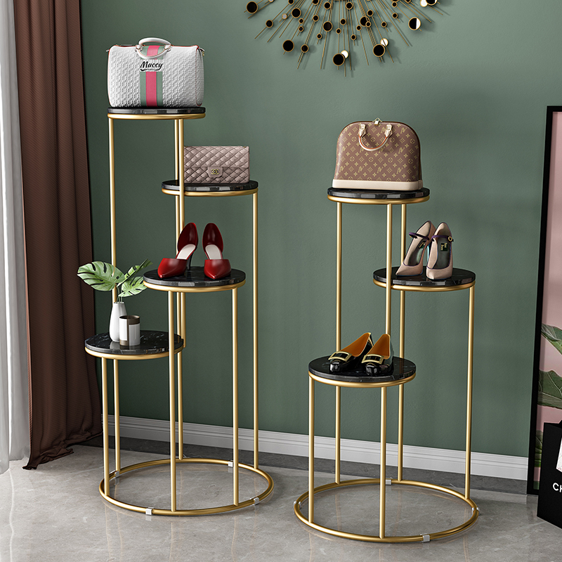 服装店展示架橱窗展示台高低鞋包包陈列架装饰大理石中岛柜流水台