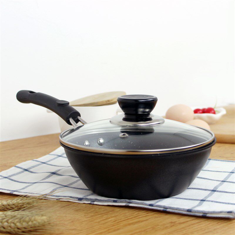 超厚铁锅天然麦饭石不粘锅煎锅小炒锅不黏加深炒锅平底锅18cm22cm