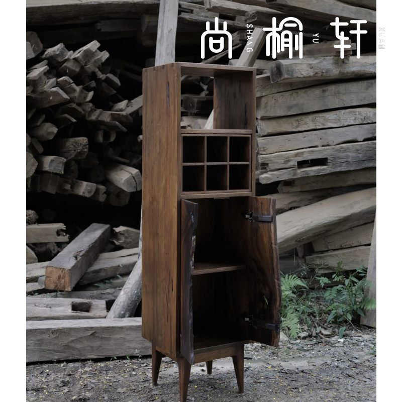 实木角柜原木日式餐边柜侘寂风中古茶水柜置物架展示柜客厅储物柜