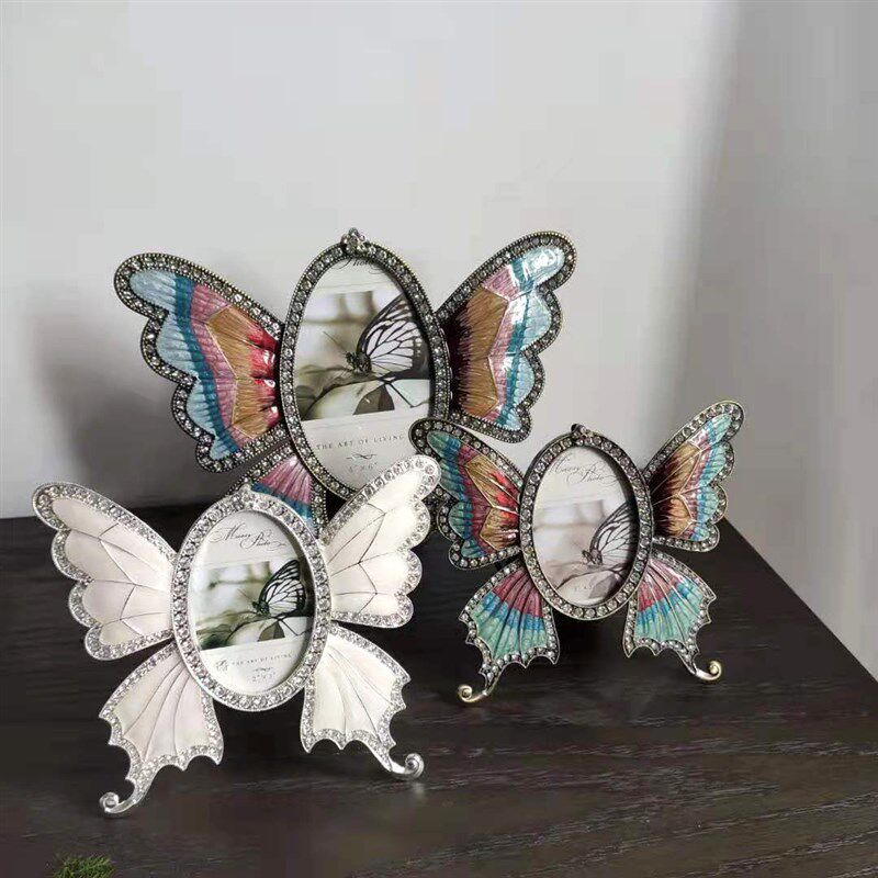 3寸5寸蝴蝶相框金属摆台创意轻奢生日礼品欧式出口圆形法式北欧