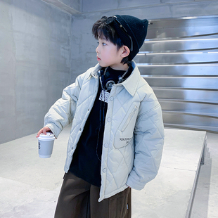 男童秋冬装轻薄衬衫夹棉棉服2023新款中大童冬季保暖棉衣外套潮