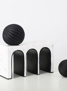 侘寂风极简几何体陶瓷摆件抽象书房样板间蓝色圆球黑白拱门装饰品