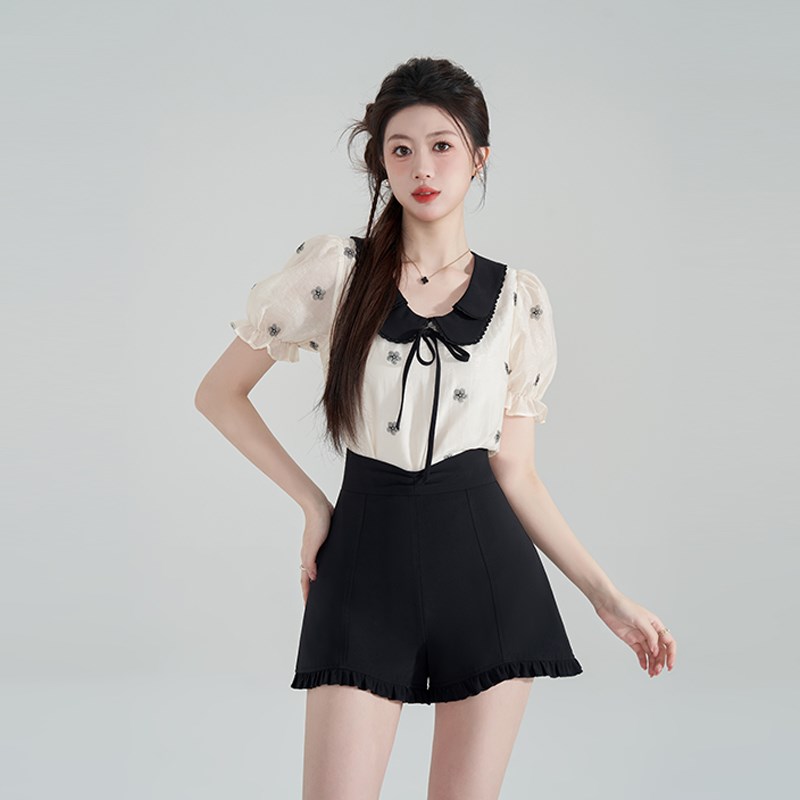 设计感波点衬衫短裤两件套女夏季2024新款气质法式小个子时尚套装