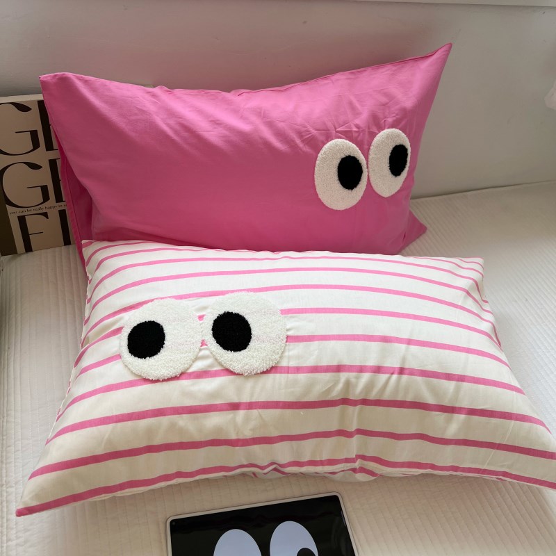 毛巾绣大眼睛全棉枕套单只装48x74cm宿舍单双人枕芯内胆枕套1个装