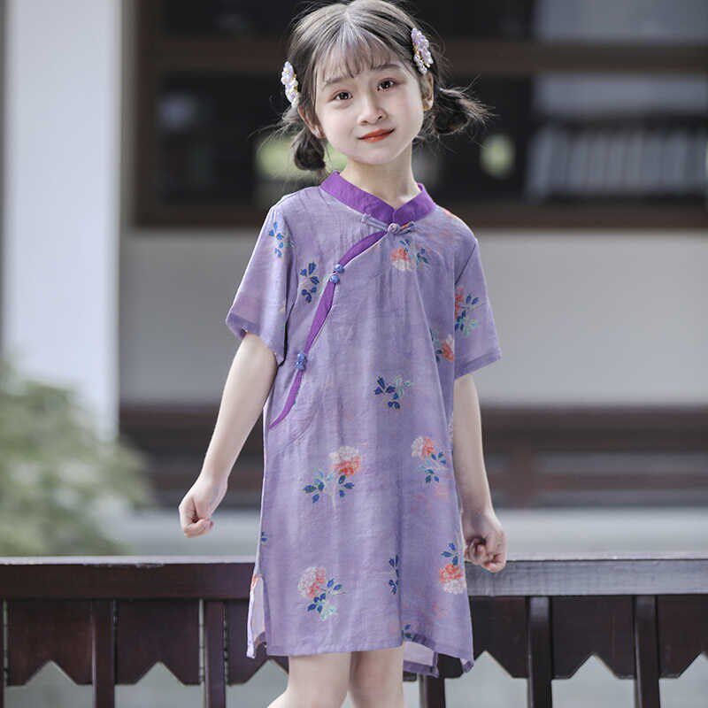 儿童旗袍2024年夏季轻薄中国风连衣裙女童新中式童装宽松复古裙子