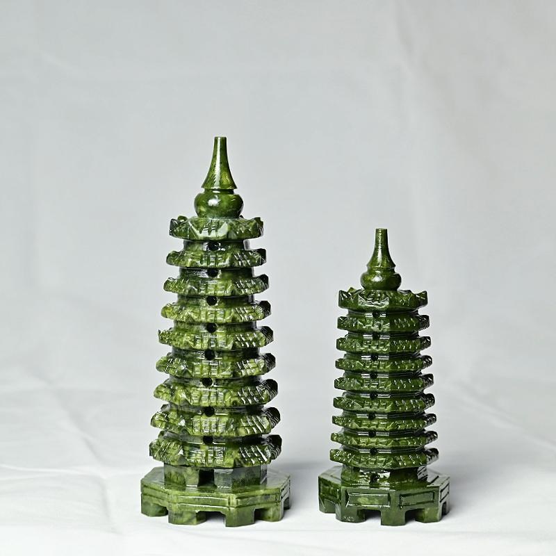 天然绿色玉石文昌塔摆件9九层十三13层文昌塔客厅办公桌书房摆设