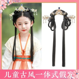 儿童汉服假发包古装一体式懒人发箍古风发髻女童造型盘发全套头饰
