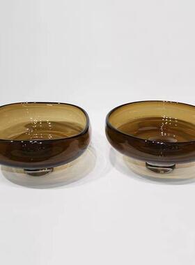 严选简约玻璃果盘组合摆件茶色花瓶高端设计师客餐厅桌面几何花器