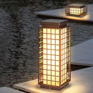 新中式户外防水柱头灯别墅围墙格子门柱灯太阳能庭院景观草坪灯