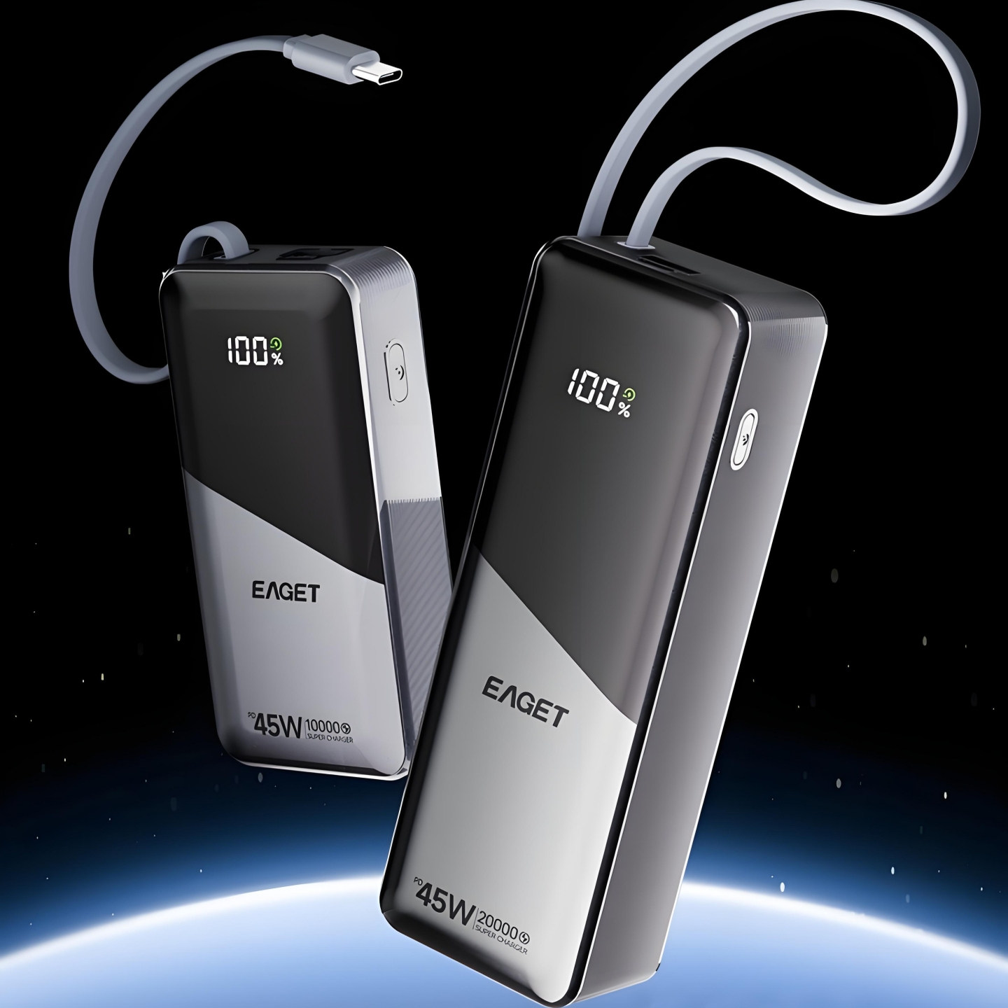 【大容量超级快充充电宝】忆捷20000毫安便携式自带线移动电源带3c认证可上飞机适用小米华为苹果通用通用